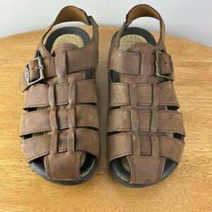 Ecco Men's Fisherman Style Brown Leather Cork Sandals Casual Comfort Sz 41 US7.5